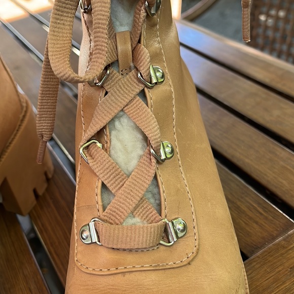 Aqua "Gilca" Block Heel Booties In Honey Beige - Picture 4 of 16